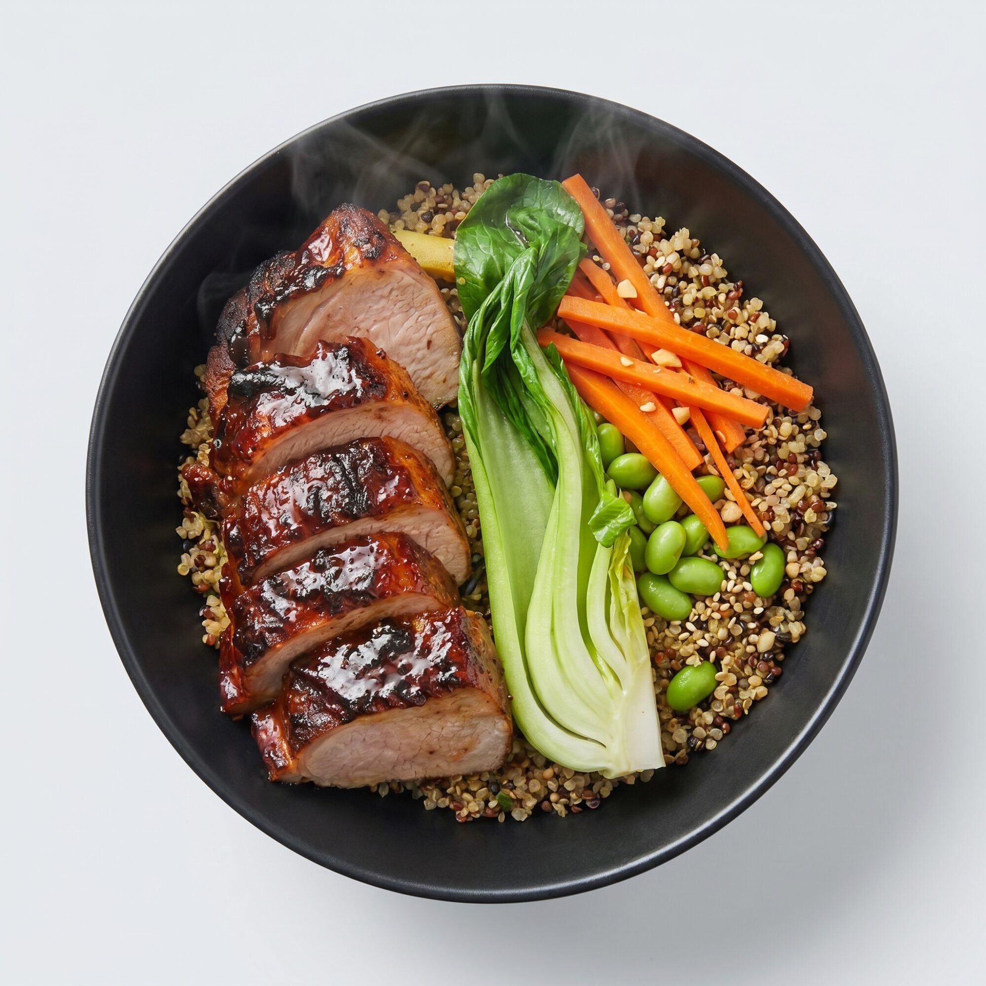 Tenderloin glaseado al teriyaki con bok choy y quinoa tricolor — Plan Vital Energy de Xmeals Miami