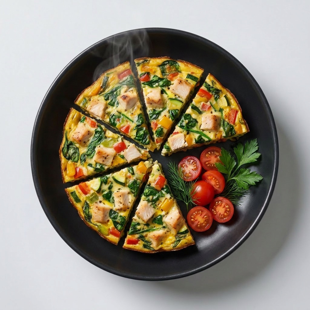Frittata de vegetales con pollo y espinaca, baja en carbohidratos — Plan Deep Sleep de Xmeals Miami