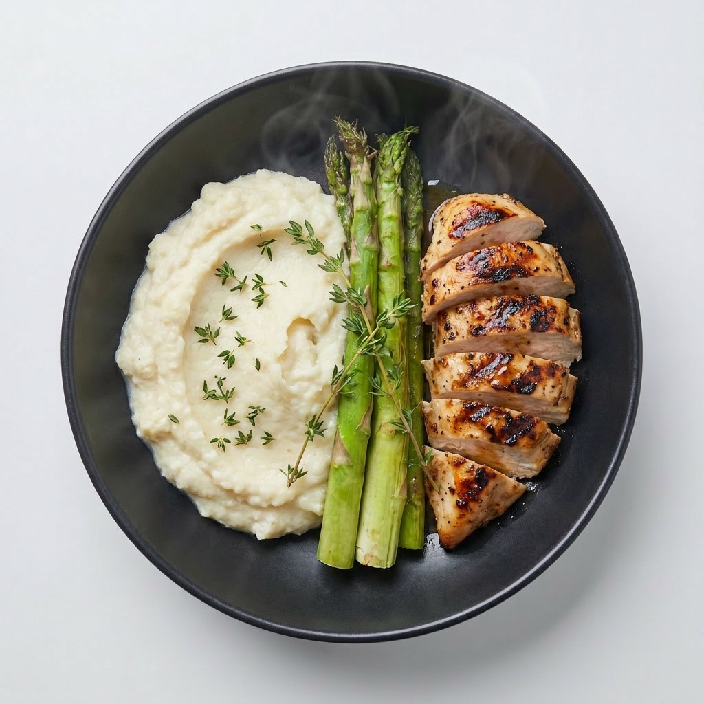Pollo a la parrilla con puré de coliflor y espárragos — Plan Total Care de Xmeals Miami